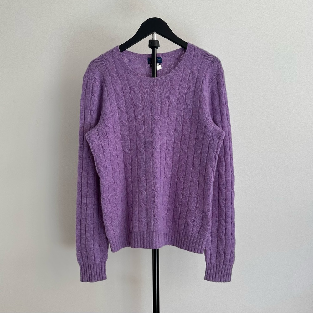 Polo Ralph Lauren Lavender Purple Cable Knit Cashmere Crew Neck Sweater Size L